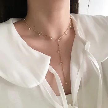 

Timeless Wonder Titanium Natural Pearl Chains Tassel Necklace Women Stainless Steel Jewelry Gothic Boho Kpop Ins Top Sweet 8417