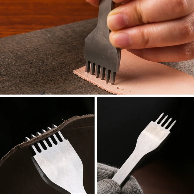 MIUSIE 1Pcs 3/4/5/6mm Spacing Punch Tool For Leather Hole Punches Tool Lacing Stitching Sewing Leather Craft Tools 1/2/4/6 Prong 4