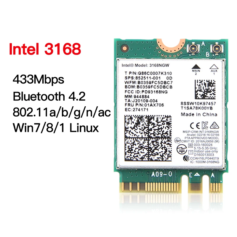 Двухдиапазонная Беспроводная AX200NGW 2,4 Гбит/с 802.11ax Беспроводная Intel Wi-Fi 6 AX200/9260NGW/8265NGW/3168AC M.2 NGFF WiFi WLAN карта