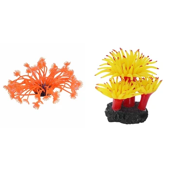 

1 Pcs Artificial Coral Deco Aquarium 4Cm & 1 Pcs Concrete Base Silicone Coral Anemone Aquarium Plant Decoration