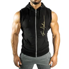 Мышцы Фитнес братья без рукавов Мода-Спорт на открытом воздухе жилет мужской черный с капюшоном AliExpress поколение жира