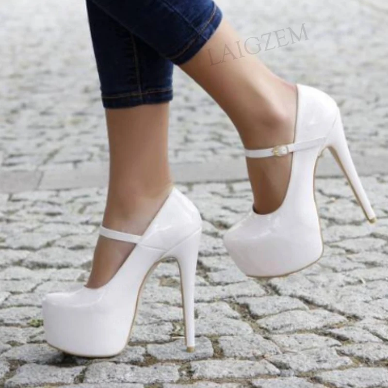 

DOBANER Women Platform Pumps Shiny White Stiletto Slim Heels Cosplay Tacco Wedding Party 2021 Shoes Woman Plus Size 44 46 47 52