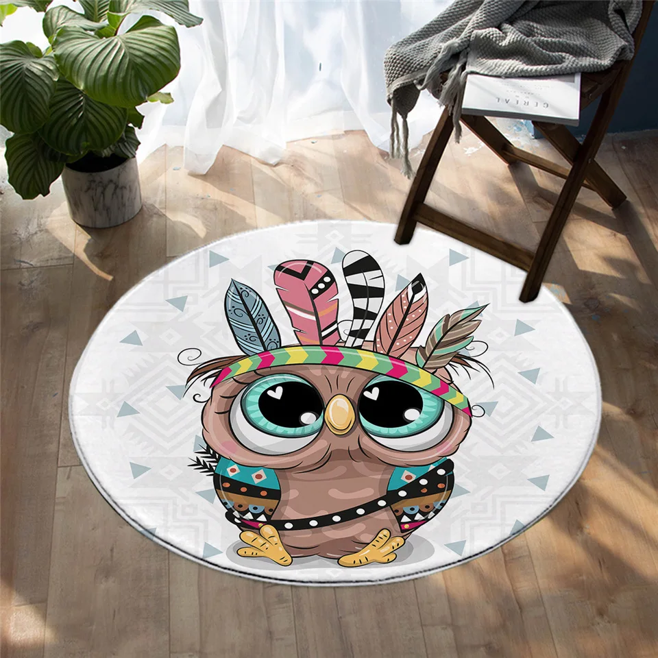  BeddingOutlet Cartoon Animal Round Carpet Cute Lion Owl Pug Floor Mat Feather Aztec Area Rug Colorf