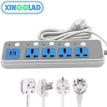 

Power Strip Socket Board 4 Universal AC outlet 2 USB Ports Extension Cable 2M Network Filter Independent Switch EU UK US AU Plug