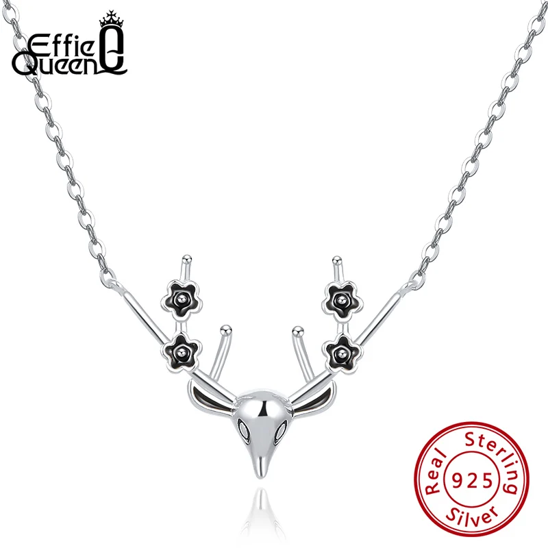 SN165-P Effie queen Настоящее Серебро S925 Олень Рог кулон ожерелья с AAAA фианит циркон для женщин девочек вечерние ювелирные изделия Рождественский подарок TSN165 - Цвет камня: SN165-P