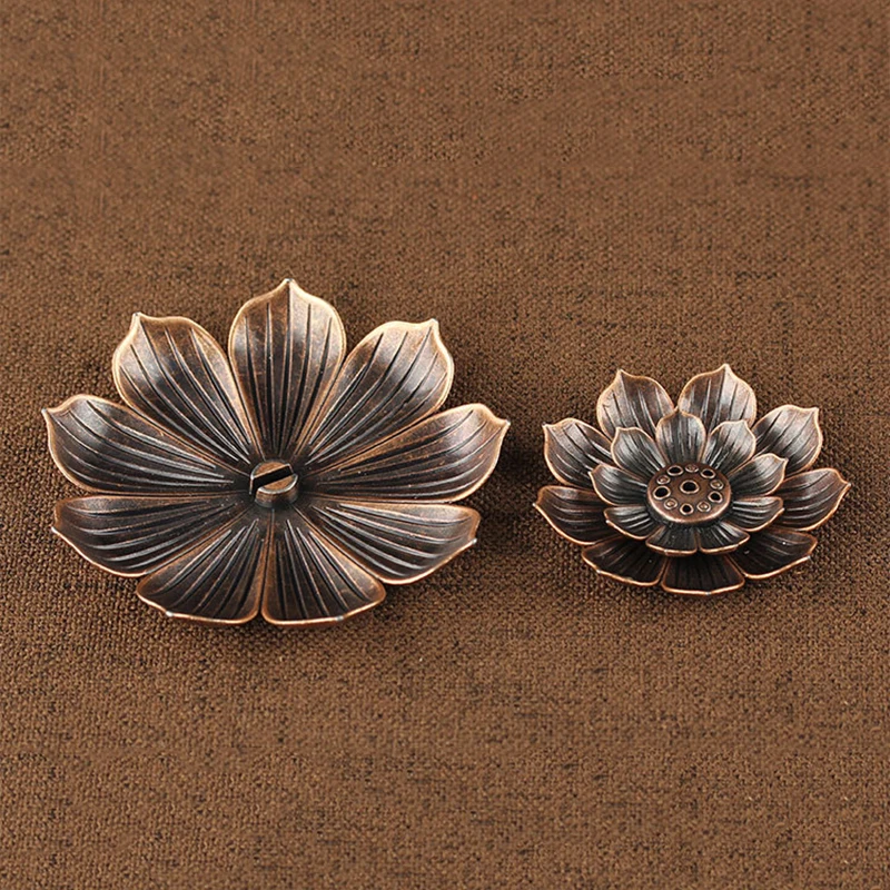 Alloy Incense Burner lotus Shape Stick Incense Holder Plate Buddhism Coil Lotus Censer Bronze Home Tea House Yoga Studio