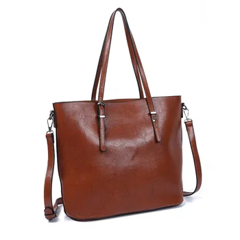 

2020 New Style Bag Women's Simple Fashion Oil Wax Leather Tote Bag Shoulder Cross Bag Portable Women's Bag