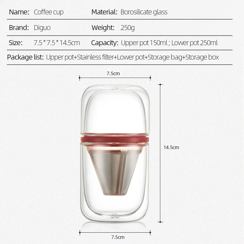 

Hot Creative Glass Coffee Bottle Durable Coffee Filter Glass Bottle Pour Over Coffee Maker Coffee Dripper Tea Filter Glass Bott