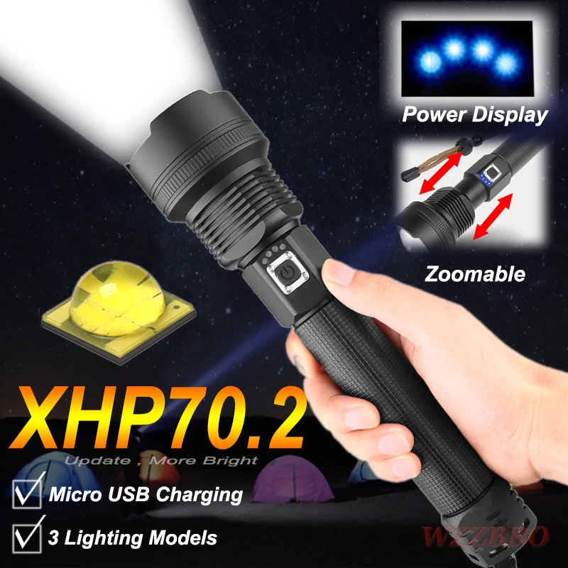 

XLamp XHP70 The Most Powerful Usb Zoomable Led Flashlight Xhp70.2 Tactical Flash Light Torch By 26650 18650 Battery for Hunting