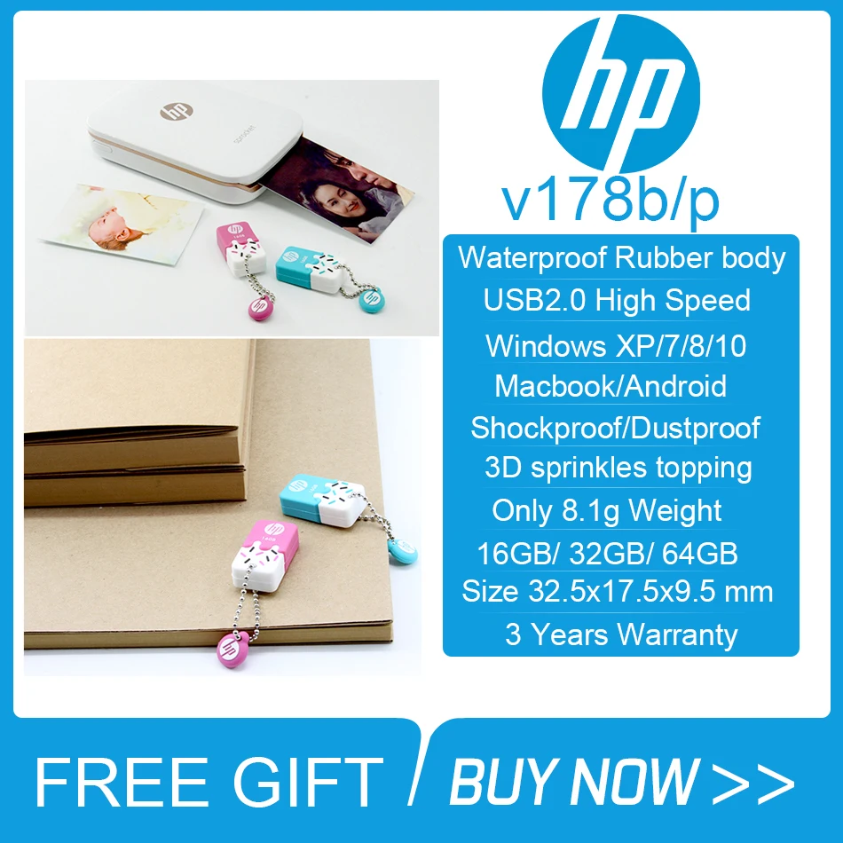 HP V178b V178p USB флеш накопитель водонепроницаемый резиновый Флешка цепь карта памяти