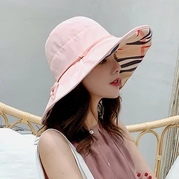 

2019 new fisherman hat ladies summer day bow-tie sun hat Korean version of the simple printed hat basin hat