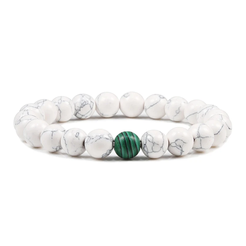 Malachite Высокое качество натуральный камень браслеты пара расстояние бусины черный Лава Камень Белый стрейч браслет-нитка с шармом мужские ювелирные изделия - Окраска металла: Malachite
