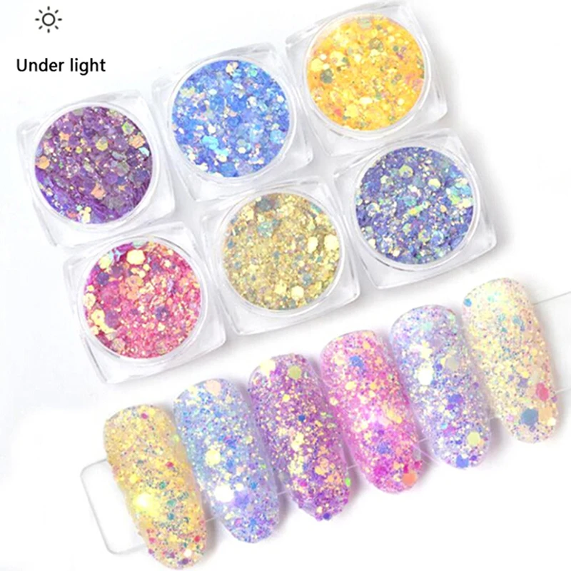 

1Box 6 Colors Sequin Nail Art Glitter Powder Light Change Pigment Shiny Nail Dust Tip Flakes Decor DIY Manicure Tool For Beauty