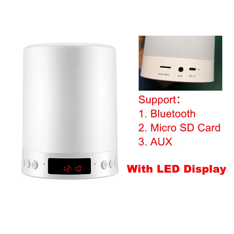 With LED No USB Ночной светильник с Bluetooth динамиком портативный беспроводной TF карта Bluetooth Динамик Сенсорный контроль цветной светодиодный прикроватный столик лампа - Цвет: With LED No USB