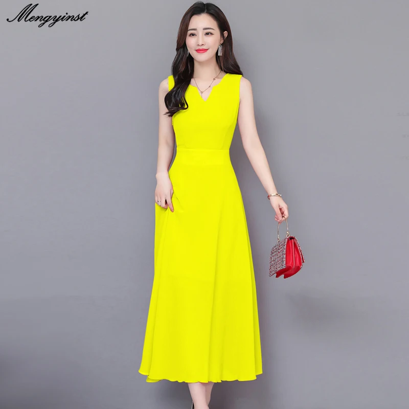 

Elegant Sleeveless V-neck Collar Dress For Women 2020 Summer Ladies Chiffon Solid Slim Holiday Beach Dresses Female Sexy Vestido
