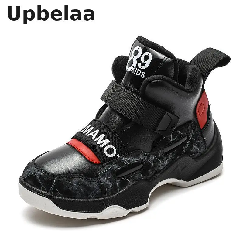 Winter New Boys Boots Children Shoes Genuine Leather Fashion Kids Martin Boots Flats Students Sneakers Plush Warm Kids Snow Boot - Цвет: Черный