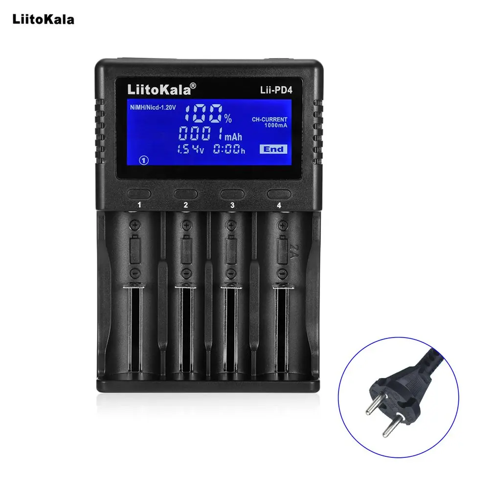 Liitokala Lii-PD4 18650 LCD Display Charger 26650 21700 14500 10440 4 Slots NiMH li-ion Smart Universal Battery Charger Sale