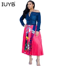 IUYB/Новинка года; Элегантная Модная пикантная Женская длинная юбка в пайетках; женская разноцветная плиссированная юбка до середины икры; Новая летняя розовая и красная юбка; LO6171