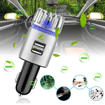 

2 in 1 Car Dual USB Fresh Air Ionic Purifier Oxygen Bar Ozone Ionizer Smoke Generator For Cars Cleaner Car Air Ionizer Purifier
