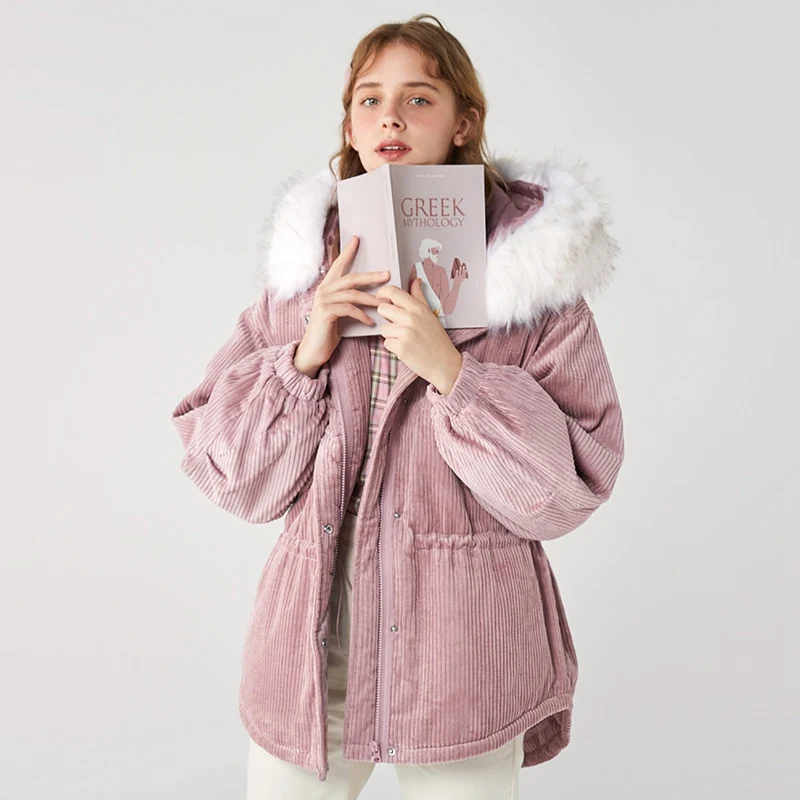 SEMIR, женская зимняя парка, новинка, Ретро стиль, вельвет, хлопок, для женщин, Корейская версия, свободное, с капюшоном, Parker, хлопковое пальто - Цвет: pink