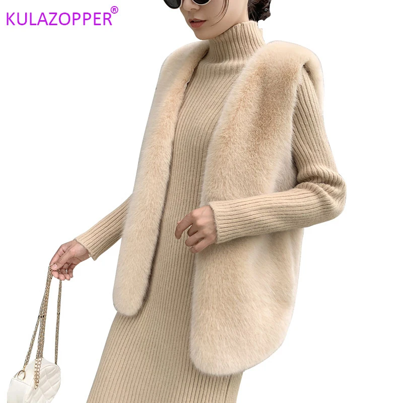 KULAZOPPER искусственный мех женский меховой жилет длинная секция новая зимняя плюшевая шуба норковый кроликовый меховой жилет Женская LZ041