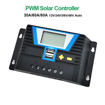 

PWM 30A 60A 80A Solar Charger Controller 12V 24V 36V 48V Automatic Recognition With LCD Display Back-lighting Double USB Output
