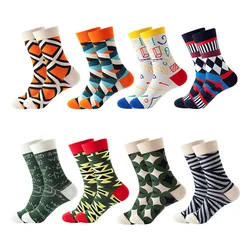 Fashion Funny Happy Casual Socks Women and Mens Geometry Pattern Cotton Sock Skateboard Colored Calcetines for Men Skarpetki