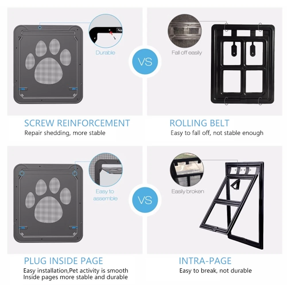 Pet Screen Door Automatic Locking Magnetic Exterior Sliding Door Footprint Pattern Puppy Cat Door Flap Safe Pet Supplies