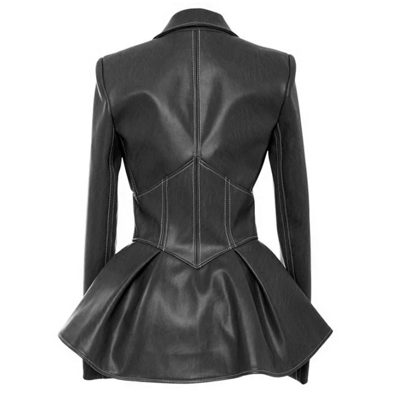 

2019 Fall Winter Women's Faux Leather Jacket Yellow Green Black Long Leather Coat Slim Waist Gothic Biker Jacket Outwear