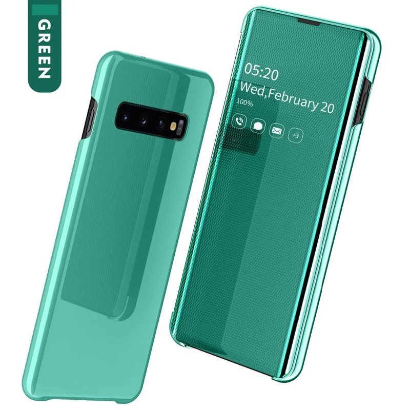 Умный зеркальный Чехол С Откидывающейся Крышкой для Samsung Galaxy S8 S9 S10 плюс S10e S7 Edge Note 8 9 A30 A50 A70 A7 A750 оригинальная крышка - Цвет: Green