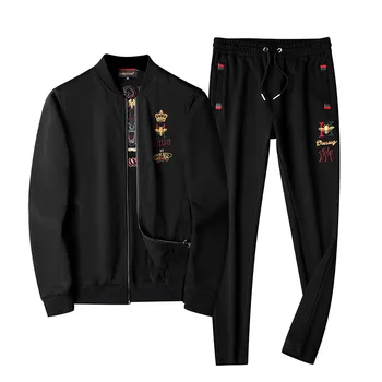 

New autumn/winter 2020 sport casual man long-sleeved embroidered bee trend large size sport suit white black color male chothes