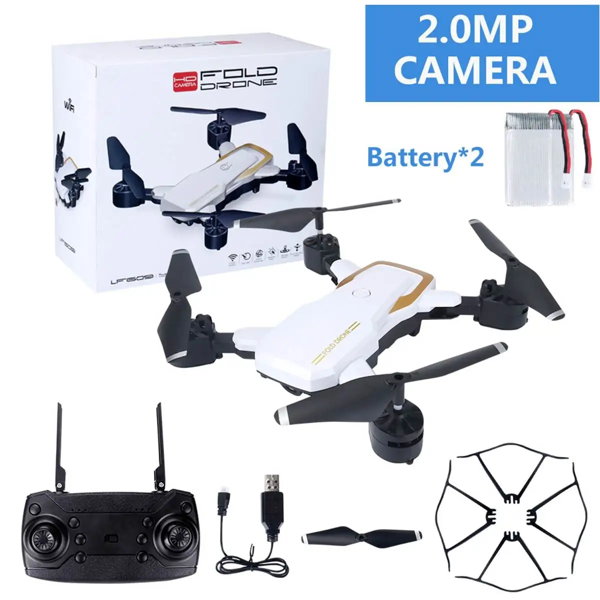Горячая RC Квадрокоптер wifi FPV широкоугольный HD камера дроны Режим высокой фиксации Складная рукоятка с камерой 0.3MP/2.0MP - Цвет: 2.0MP White 2Battery