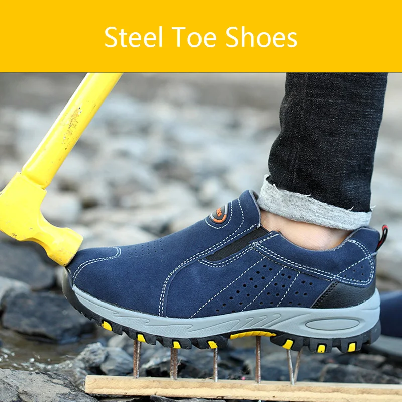 Skup Suede Leather Athletic Work męskie stalowe Toe buty wsuwane lekkie męskie obuwie ochronne warsztat ochronne buty robocze dla mężczyzn