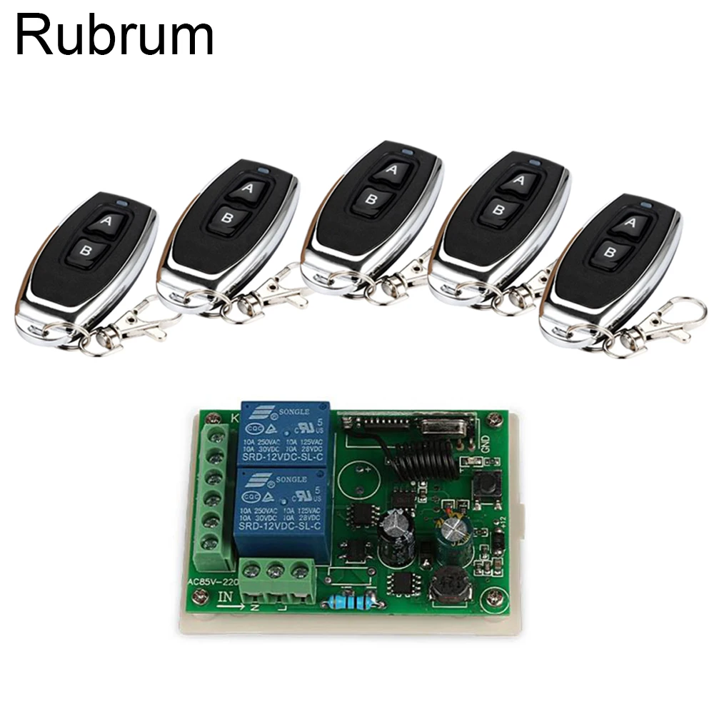 

Rubrum 433Mhz Wireless Remote Control Switch AC 220V 2CH Relay Receiver Module + 433 Mhz Remote Controls For Garage Door Light