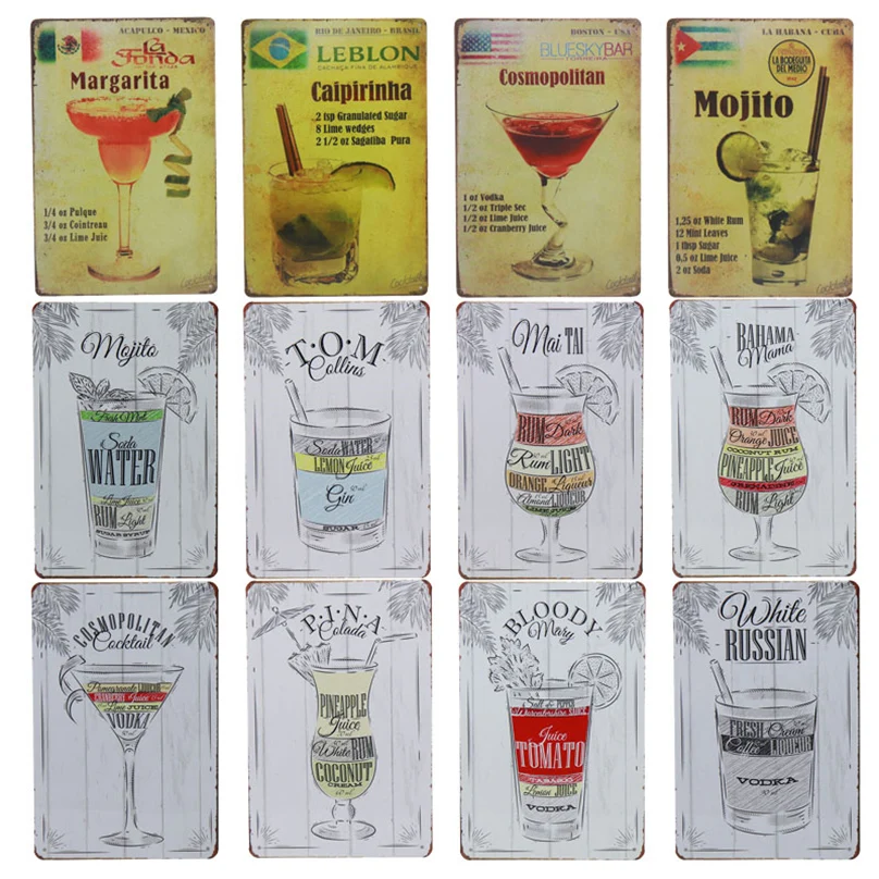 Mojito водка сахарная вода металлическая пластина плакат оловянные знаки ретро-наклейки железная живопись Тинтин Винтаж паб на стену гаража Декор H33