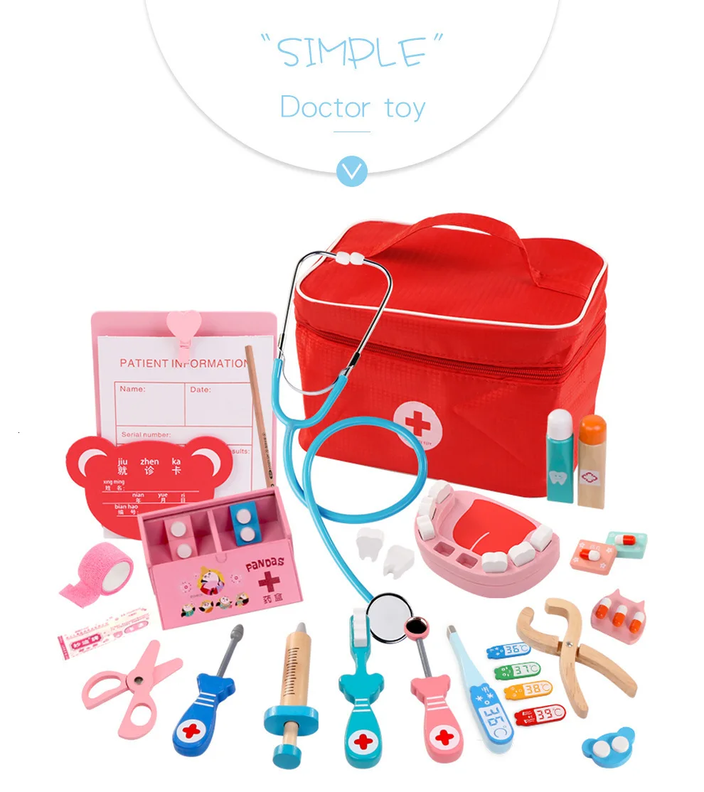 Детские деревянные игрушки-доктора, медицинский набор для моделирования, стоматологический набор, игрушки для медсестры, портативная медицинская коробка для детской ролевой игры