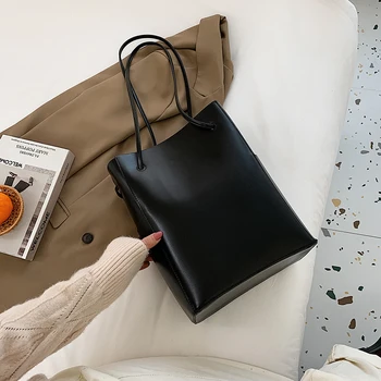 

Ladies casual bucket bag 2020 winter new simple shoulder bag solid color PU retro messenger bag daily large bag shopping bag