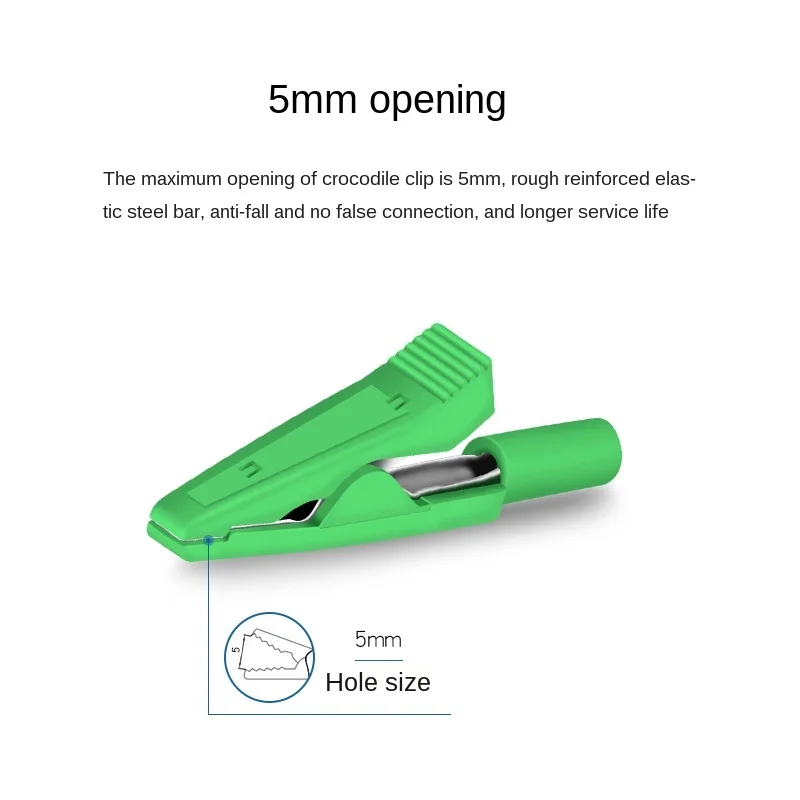 5mm Open Hole Insulation Weldable Crocodile Clip with 2mm Jack Straight In Probe / Banana Head Test Plug Yellow Red Green alligator clips,test clip,test hooks clips