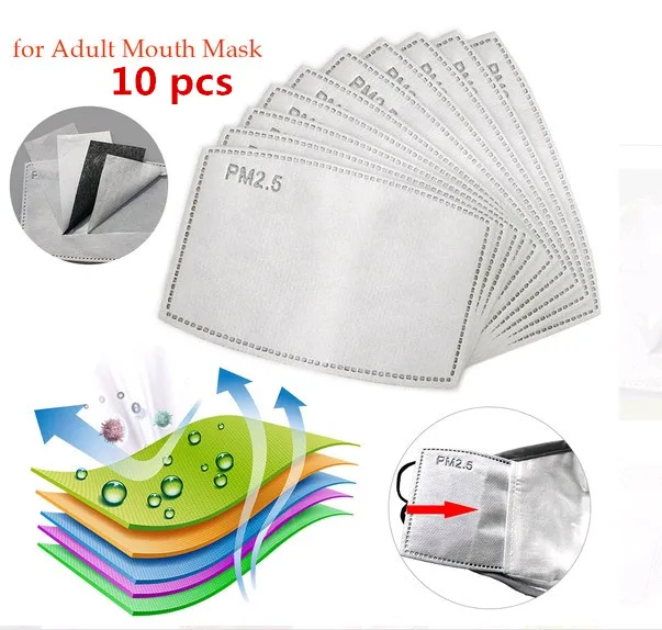 

10Pcs/Lot 5 Layers PM2.5 N95 Activated Carbon Filter Insert Protective Filter Media Insert for mouth Mask anti dust mask