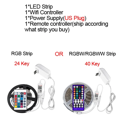 strip wifi US IR Key Умный Wifi светодиодный ленточный светильник 12 в 5050 SMD 5 м RGBW RGBWW RGB Диодная лента светодиодный ленточный Телевизор подсветка работает с Amazon Alexa Google Home - Испускаемый цвет: strip wifi US IR Key