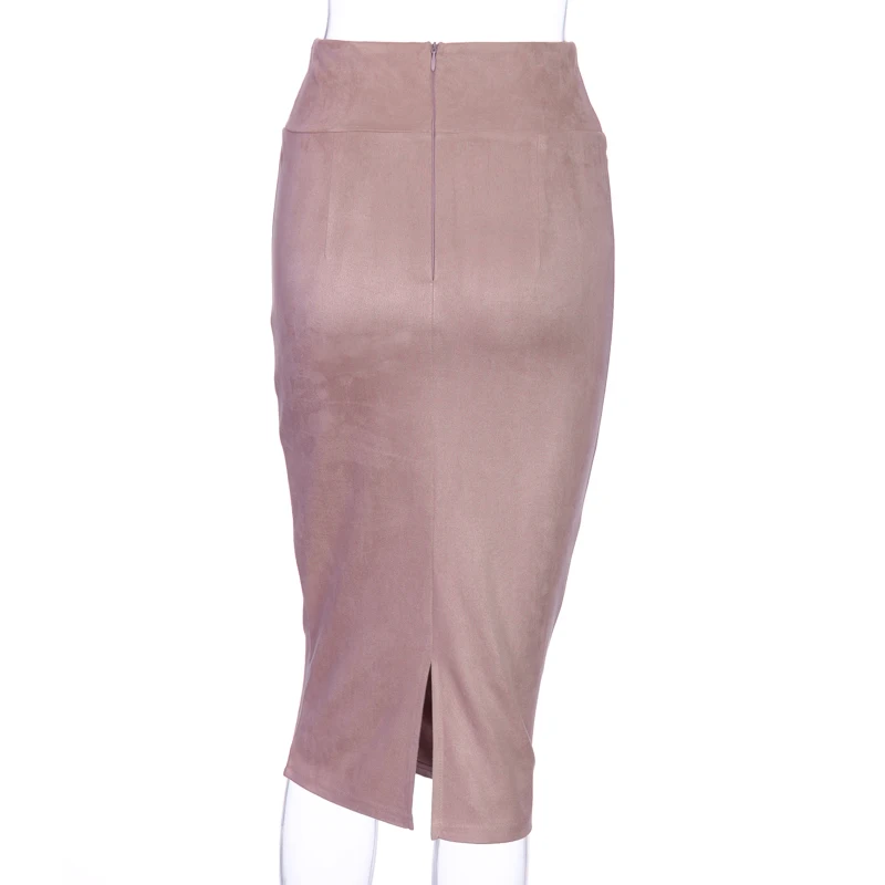 Hugcitar Замша с высокой талией облегающее обтяжку сексуальные юбкой юбка на осень-зиму Женская мода вечерние уличная одежда чистый Клубные наряды
