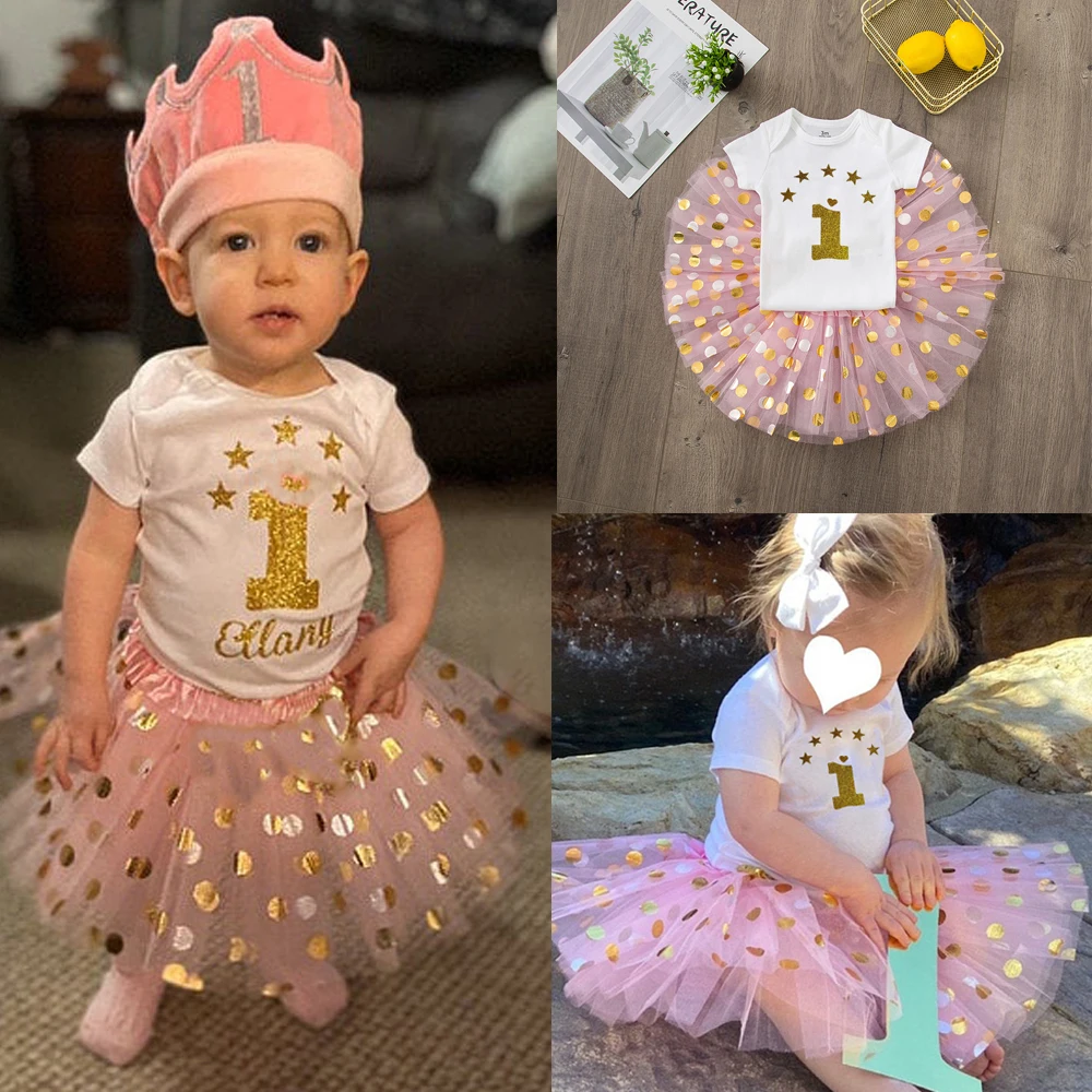 Baby Kids Girls 1st Birthday Outfit Set Tutu Dress Romper Skirt Party Clothes UK 