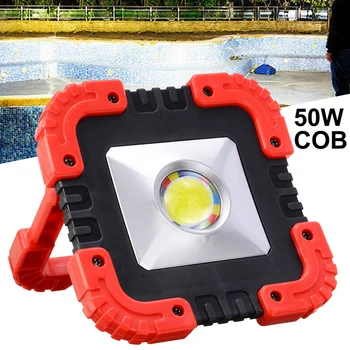 

Mayitr 1pc Red Portable Solar COB Work Light 50W USB Charging Super Bright Searchlight For Tent Camping Lamp