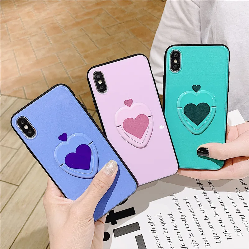 

JAMULAR Love Heart Stand Fitted Case For iPhone 7 XR XS MAX X 8 6 6s Plus Candy Color Invisible Bracket Phone Cover Soft Fundas