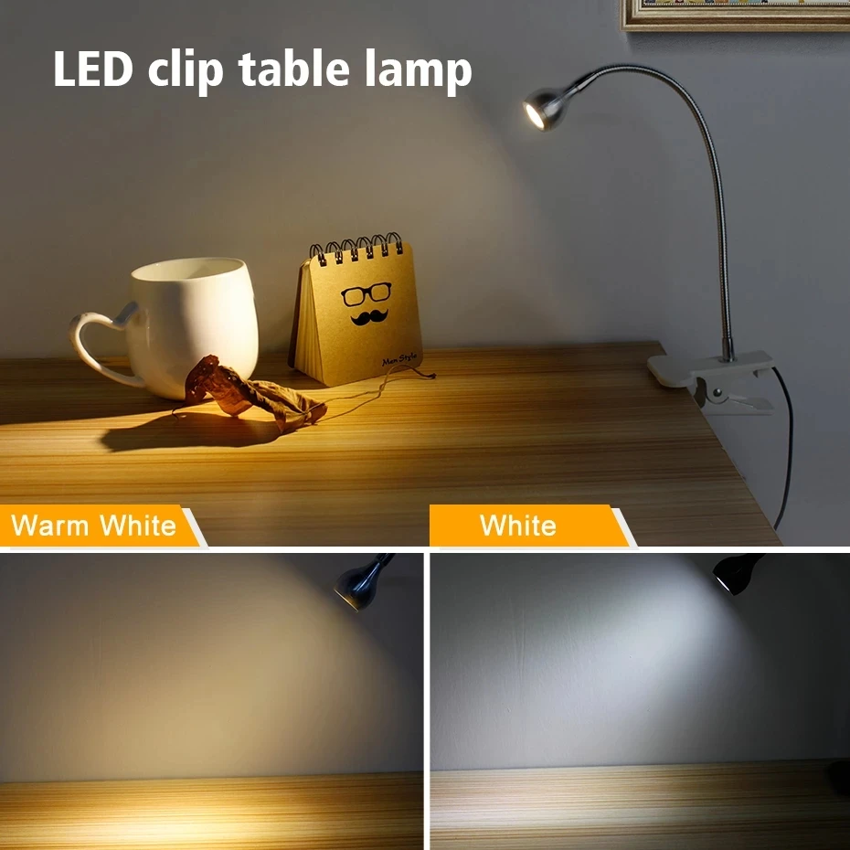 USB Power Supply Desk Lamp with Clip Holder Rechargeable USB Led