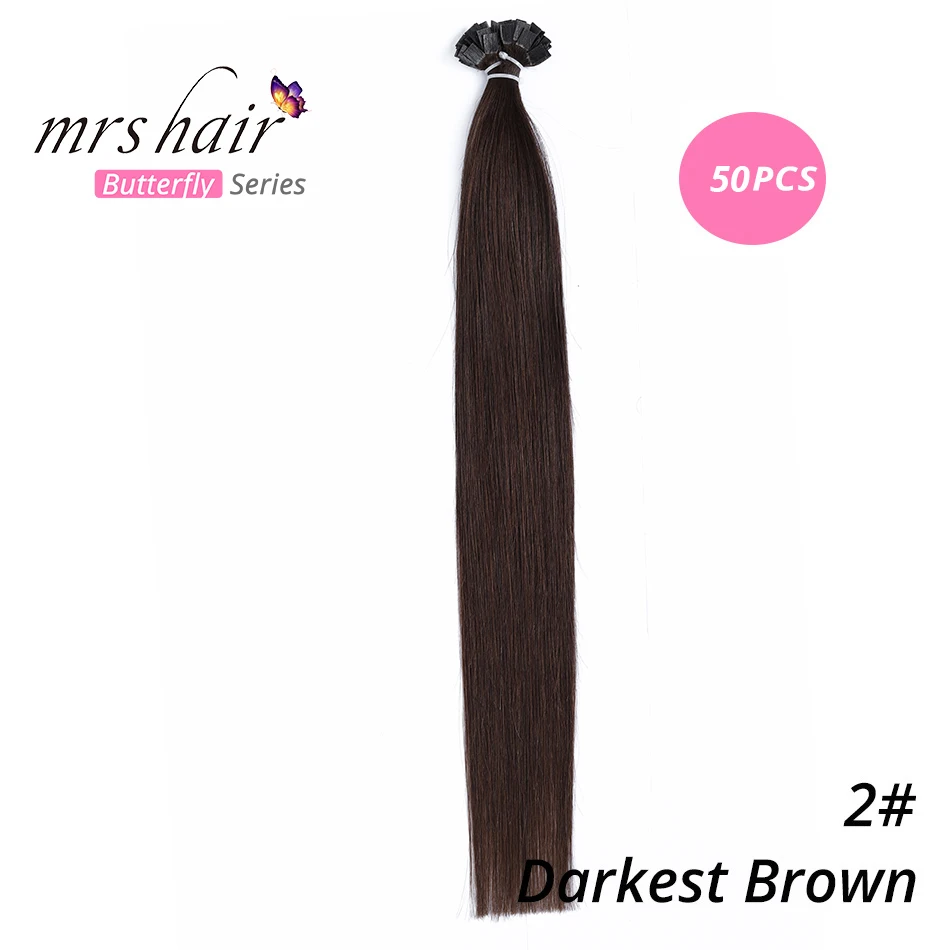 MRSHAIR предварительно скрепленные плоские волосы для наращивания 1" 18" Искусственные волосы одинаковой направленности прямые капсулы жидкий кератин волосы - Цвет: KFT02-50