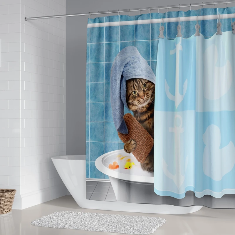 Wolf Polyester Waterproof Bathroom Fabric Shower Curtain With 12 Hook Decoration 