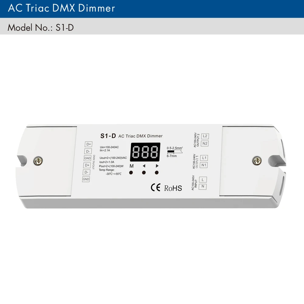 

AC100V - 240V 288W 2 Channel 2CH Triac DMX LED Dimmer, Dual channel output Silicon DMX512 led controller Digital display S1-D