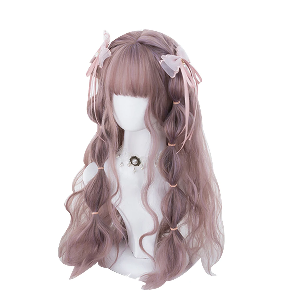 Pink gradient Парики из искусственных волос без шапочки-основы кудрявые Лолита вечерние парик для Хэллоуина - Цвет: Pink gradient