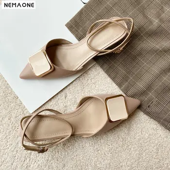 

2020 Fashion Metal Decoration Pointed Toe Women Pumps The High Quality Cow Leather Thin Heel Women Shoes Ladies Outdoor Pumps